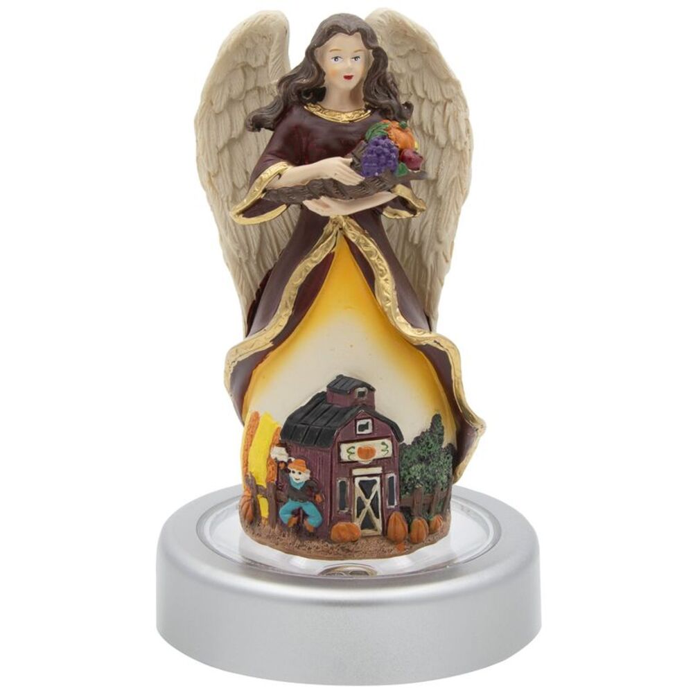 Autumn Bounty 5" Angel Figurine with Color Changing Illuminated Pedestal